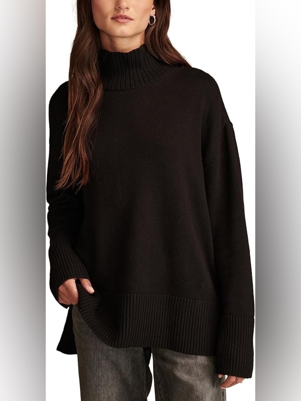 Lucky Brand Side Slit Mock Neck Pullover Tunic Sweater